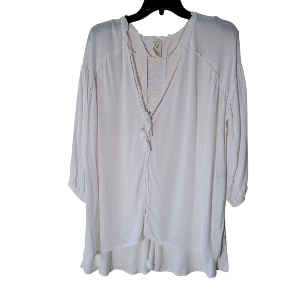 We The Free | Just A Henley Top Tunic White Linen Boho Indie Lagenlook Festival
